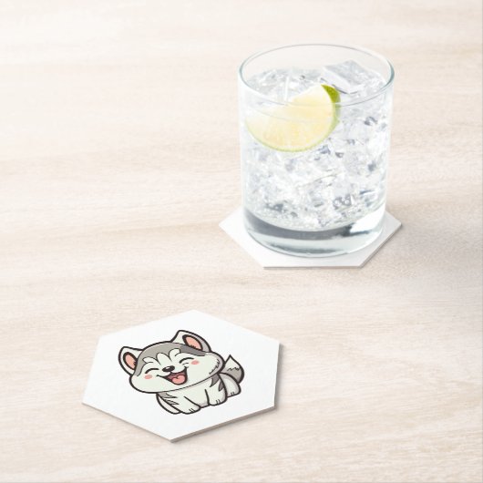 Dessous-de-verre En Papier Joyeux chien roux sibérien (En situation)