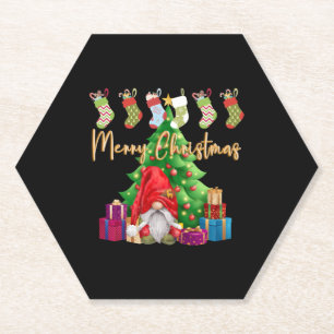 Dessous-de-verre En Papier Joyeux gnome de Noël avec son arbre de Noël et
