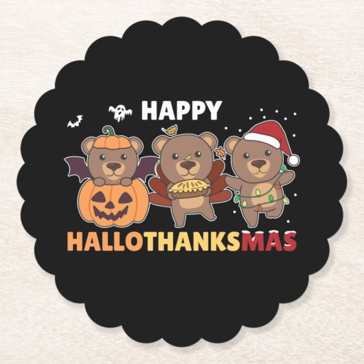 Dessous-de-verre En Papier Joyeux Hallothanksma's Bears Christmas Bear (Devant)