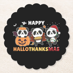 Dessous-de-verre En Papier Joyeux Hallothanksmas Pandas Christmas Panda