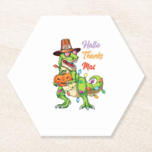 Dessous-de-verre En Papier Joyeux Hallothanksmas T Rex Halloween Thanksgiving