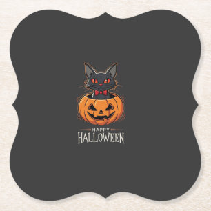 Dessous-de-verre En Papier Joyeux Halloween Chat Noir Design de Citrouille_1