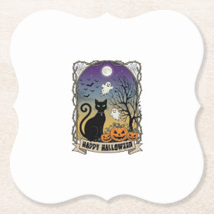 Dessous-de-verre En Papier Joyeux Halloween Chat Noir Fantômes Citrouilles_1