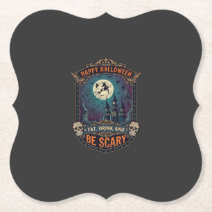 Dessous-de-verre En Papier Joyeux Halloween Sorcière Château Crânes Gras Boir