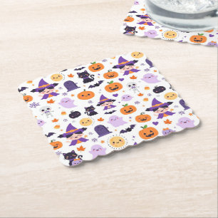 Dessous-de-verre En Papier Joyeux Halloween Sorcières Fantômes Chats Chauves-