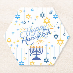 Dessous-de-verre En Papier Joyeux Hanukkah Bleu Et Or