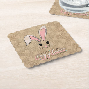 Dessous-de-verre En Papier Joyeux Lapin de Pâques Face Pois neutres