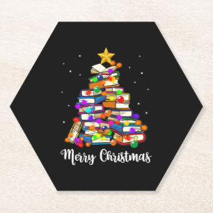 Dessous-de-verre En Papier Joyeux Noël Arbre de lecture Livres Lover Biblioth