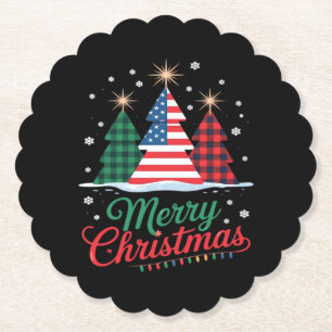 Dessous-de-verre En Papier Joyeux Noël Arbre Drapeau États-Unis Santa Essenti