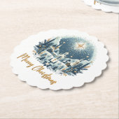 Dessous-de-verre En Papier Joyeux Noël bleu et or (Incliné)