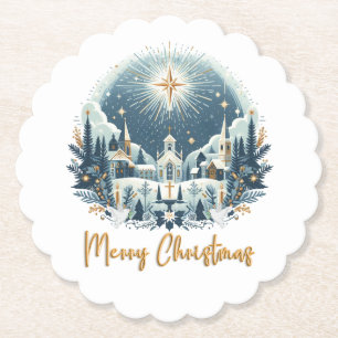 Dessous-de-verre En Papier Joyeux Noël bleu et or