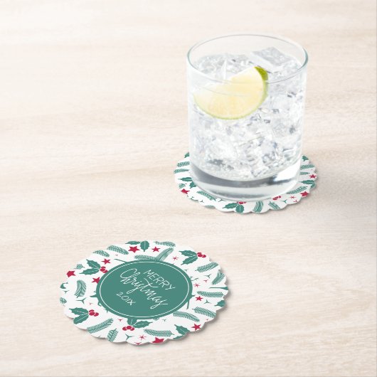 Dessous-de-verre En Papier Joyeux Noël Holly & Deers Motif (En situation)