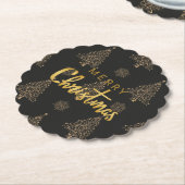 Dessous-de-verre En Papier Joyeux Noël, noir et or, (Incliné)