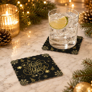 Dessous-de-verre En Papier Joyeux Noël Or et Noir Élégant et Stylé