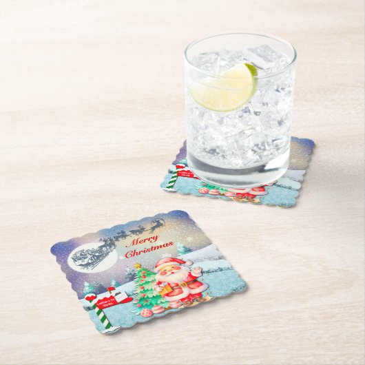 Dessous-de-verre En Papier Joyeux Noël Père Noël, Sleigh, Reindeer, Snowflake (En situation)