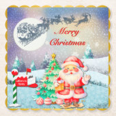Dessous-de-verre En Papier Joyeux Noël Père Noël, Sleigh, Reindeer, Snowflake (Devant)