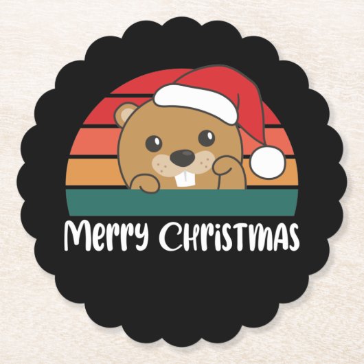 Dessous-de-verre En Papier Joyeux Noël Retro Beaver Noël (Devant)