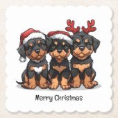 Dessous-de-verre En Papier Joyeux Noël Rottweiler Chien Père Noël (Devant)