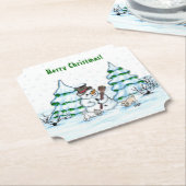 Dessous-de-verre En Papier Joyeux Noël ! Snowman avec chat et chiot (Incliné)