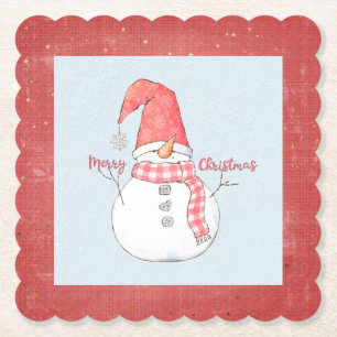 Dessous-de-verre En Papier Joyeux Noël Snowman Plaid Scarf hiver