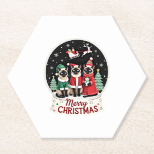 Dessous-de-verre En Papier Joyeux Noël Trois Père Noël Elf Reindeer Siamese C