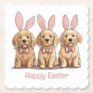 Dessous-de-verre En Papier Joyeux Pâques Golden Retriever Chiens Bunny Ears