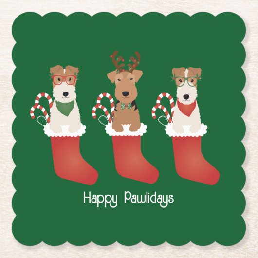Dessous-de-verre En Papier Joyeux Pawlidays Welsh Wire Fox Terrier Chiens (Devant)