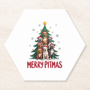 Dessous-de-verre En Papier Joyeux Pitmas Pitbull Chien Pull de Noël Moche Tr