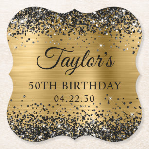 Dessous-de-verre En Papier Jubilé 50 ans Black Glitter Gold Foil