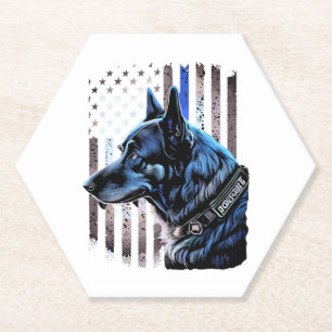 Dessous-de-verre En Papier K9 Berger Allemand Police Chien Mince Ligne Bleue 