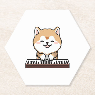 Dessous-de-verre En Papier Kawaii Chien mignon Jouer Piano Clavier