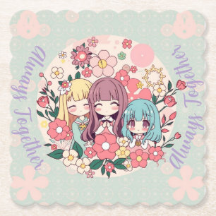 Dessous-de-verre En Papier Kawaii Trio - Mignonnes Filles Anime & Vibes Flora