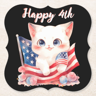 Dessous-de-verre En Papier Kitten patriotique 4 juillet Happy 4th Custom