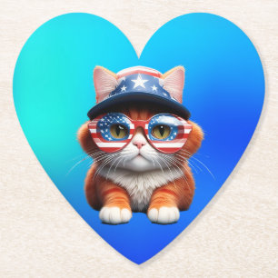 Dessous-de-verre En Papier Kitten portant des lunettes américaines Casquette-