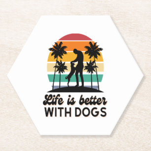 Dessous-de-verre En Papier La vie est meilleure avec les chiens Retro Sunset