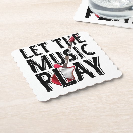 Dessous-de-verre En Papier Laissez La Musique Jouer La Guitare Électrique (Incliné)