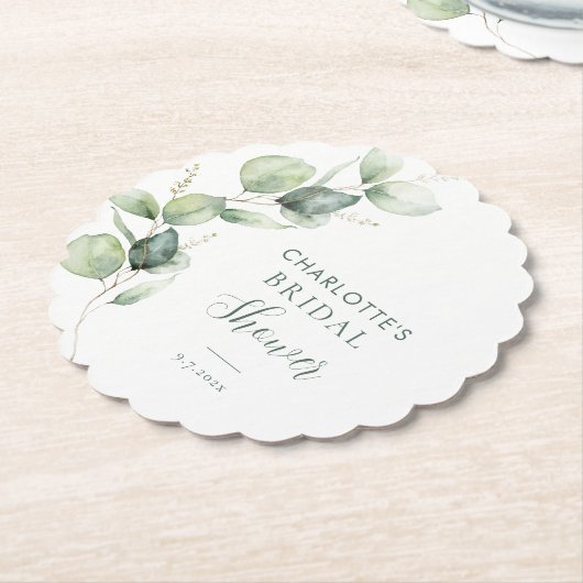 Dessous-de-verre En Papier Lancement de mariage écriture Eucalyptus Greenery (Incliné)