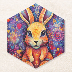 Dessous-de-verre En Papier Lapin de la Saint-Valentin Fleurs cœurs violet