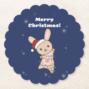 Dessous-de-verre En Papier Lapin Joyeux Noël Animaux d'hiver Lapins Papier