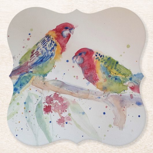 Dessous-de-verre En Papier L'art de l'aquarelle Red Rosella Parrot (Devant)