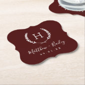Dessous-de-verre En Papier Laurel Crest Mariage Monogramme | Bourgogne (Incliné)