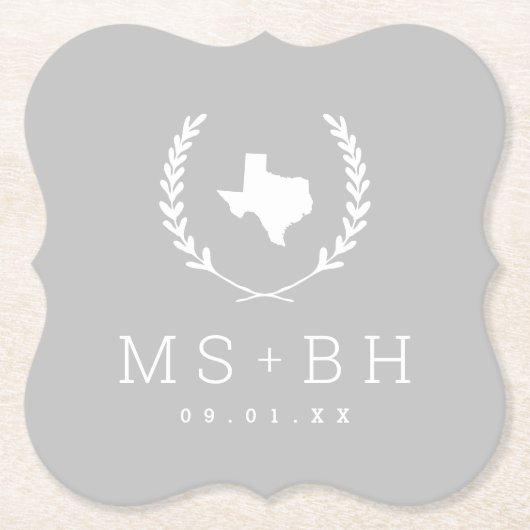 Dessous-de-verre En Papier Laurel Crest Texas Mariage Monogram | Gray (Devant)