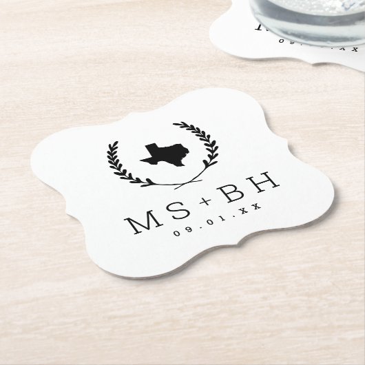 Dessous-de-verre En Papier Laurel Crest Texas Mariage Monogramme (Incliné)