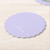 Dessous-de-verre En Papier Lavande Purple Script Moderne Fille Monogramme Nom (Incliné)