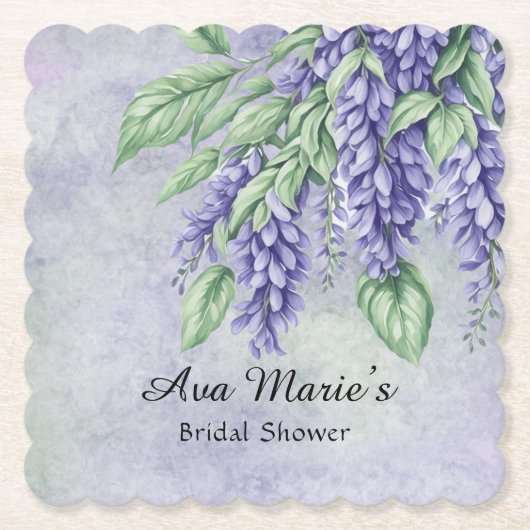 Dessous-de-verre En Papier Lavande Wisteria Fleurs Fête des mariées en marbre (Devant)