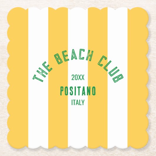 Dessous-de-verre En Papier Le Beach Club Crest Yellow Cabana Stripe (Devant)