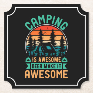 Dessous-de-verre En Papier Le camping est génial, la bière le rend encore plu