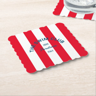 Dessous-de-verre En Papier Le club de natation Crest Red Cabana Stripe