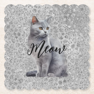 Dessous-de-verre En Papier Leopard Grey Meow Kitty Chat