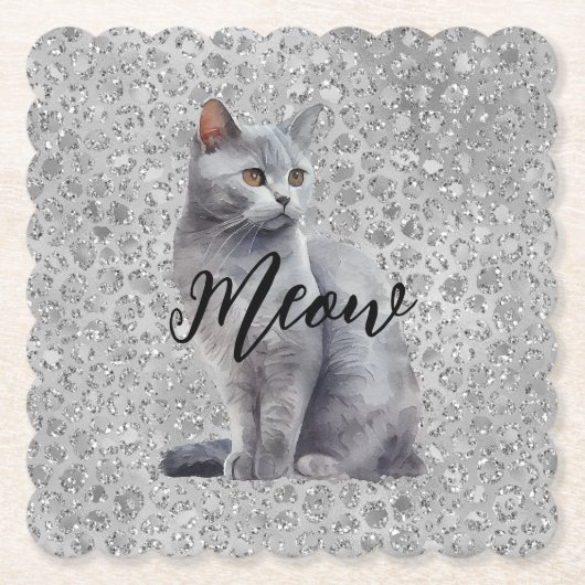 Dessous-de-verre En Papier Leopard Grey Meow Kitty Chat (Devant)